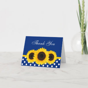 Sunflower Blue and White Polka Dot Thank You Card