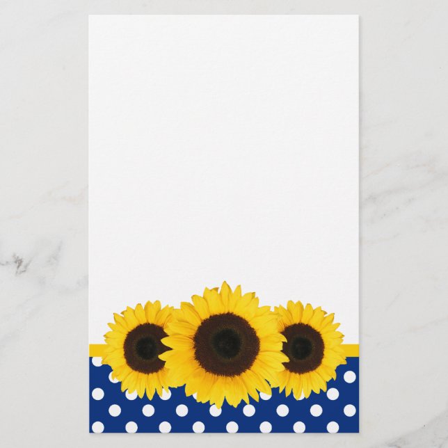 Sunflower Blue and White Polka Dots Stationery (Front)