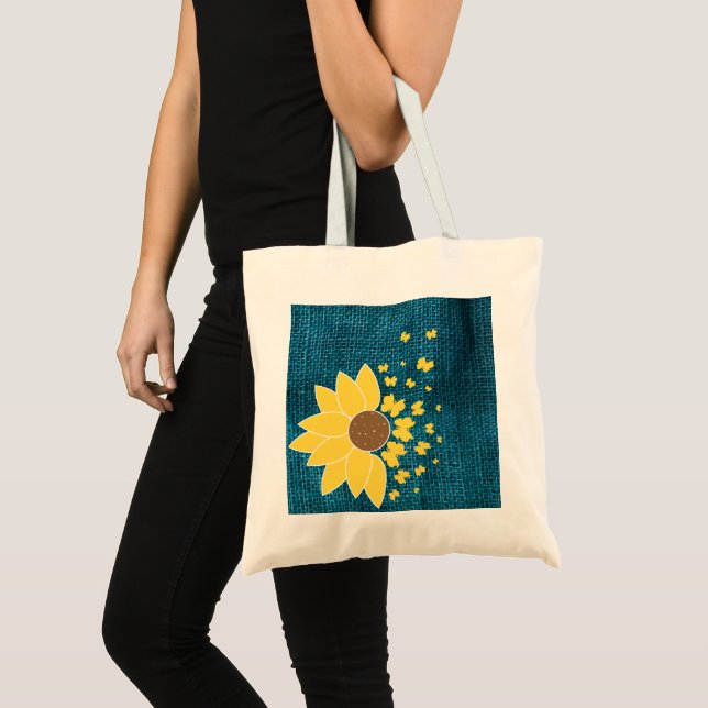 Sunflower Blue burlap print Tote Bag (Front (Product))
