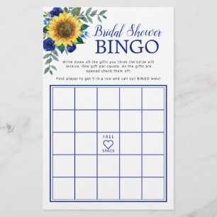 Sunflower Blue Floral Bridal Shower Bingo Game