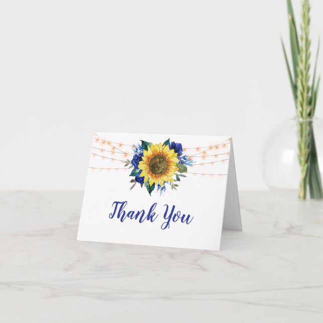 Sunflower Blue Floral Bridal Shower Thank You Card (Front)