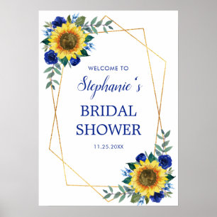 Sunflower Blue Floral Geometric Bridal Shower Poster