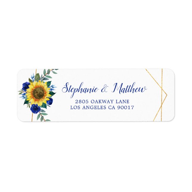 Sunflower Blue Floral Geometric Gold Address (Front)