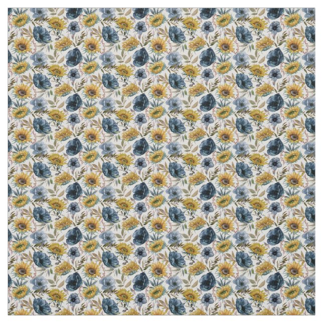 Sunflower Blue Flower Watercolor pattern Fabric (Swatch)