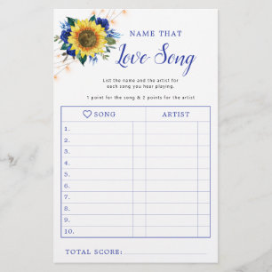 Sunflower Blue Lights Bridal Shower Song Game
