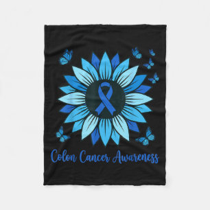 Sunflower blue ribbon colon cancer awareness month fleece blanket