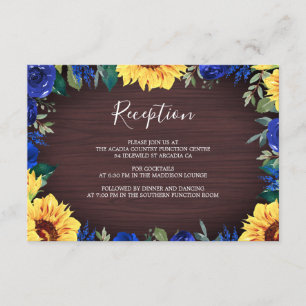 Sunflower Blue Rose Border Wedding Reception Enclosure Card