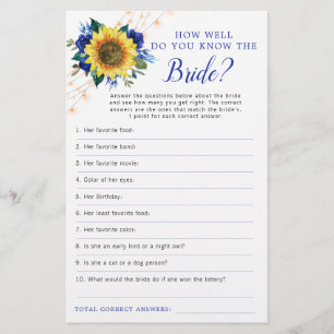 Sunflower Blue Roses Lights Bridal Shower Game