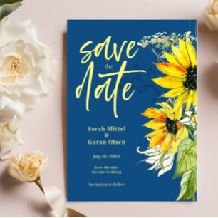 Sunflower Blue Save the date Invitation Postcard