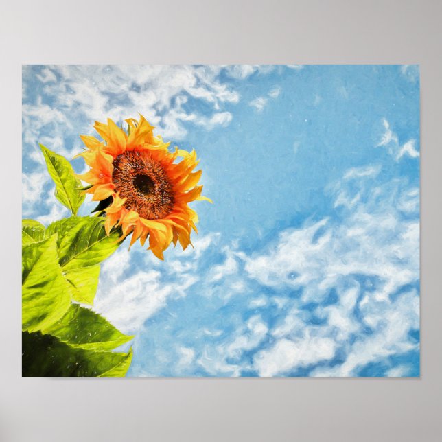 Sunflower Blue Sky And Clouds Decoupage Fine Art Poster (Front)