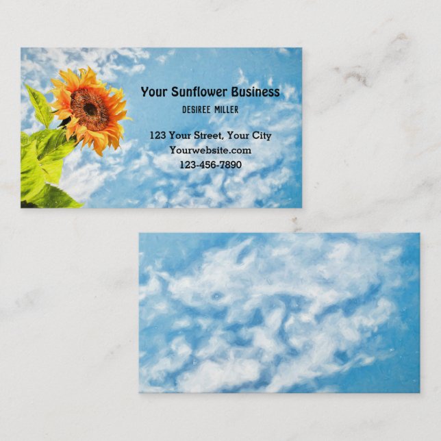 Sunflower Blue Sky And Clouds Fine Art Country Business Card (Front/Back)