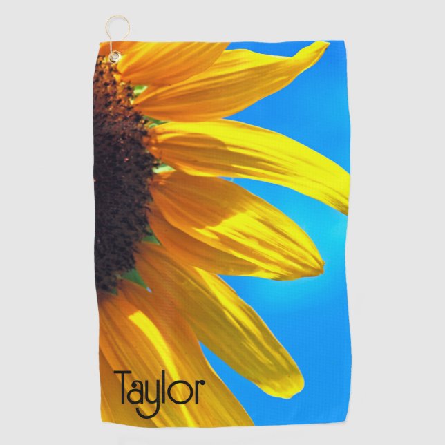 Sunflower Blue Sky Personalised Golf Towel (Front)