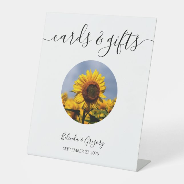Sunflower Blue Sky Rustic Wedding Cards & Gifts Pedestal Sign (Front)