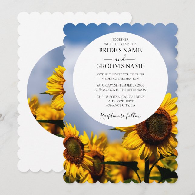 Sunflower Blue Sky Rustic Wedding Invitations (Front/Back)
