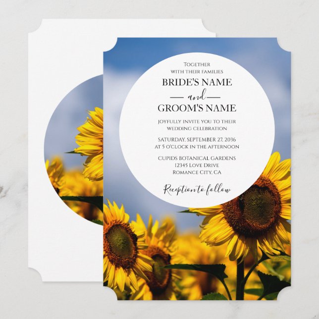 Sunflower Blue Sky Rustic Wedding Invitations (Front/Back)