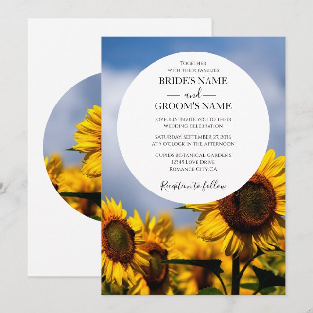 Sunflower Blue Sky Rustic Wedding Invitations (Front/Back)
