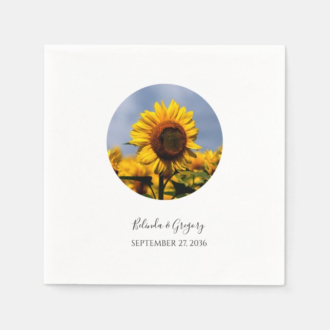 Sunflower Blue Sky Rustic Wedding  Napkin (Front)