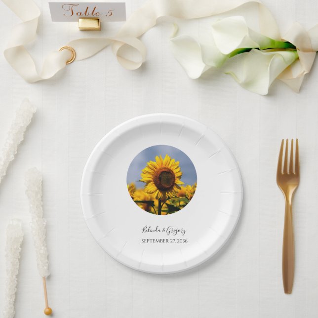 Sunflower Blue Sky Rustic Wedding Paper Plate (Wedding)