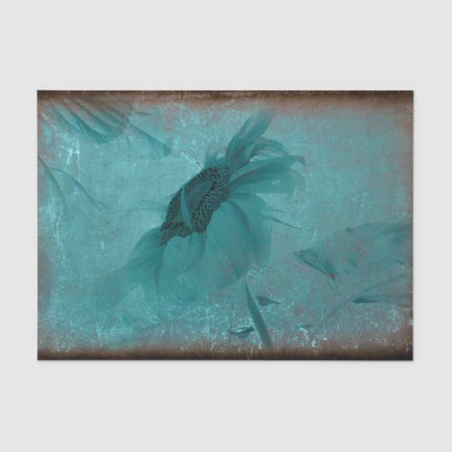 Sunflower Blue Teal Vintage Antique Decoupage Tissue Paper (Front)