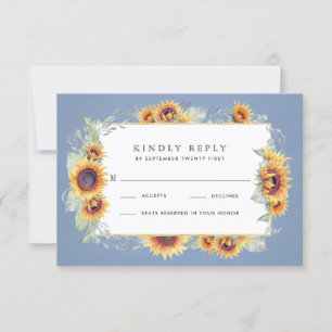 Sunflower Blue Watercolor Rustic Themed Wedding RSVP Card
