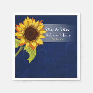 Sunflower/  Blue wedding cocktail napkin
