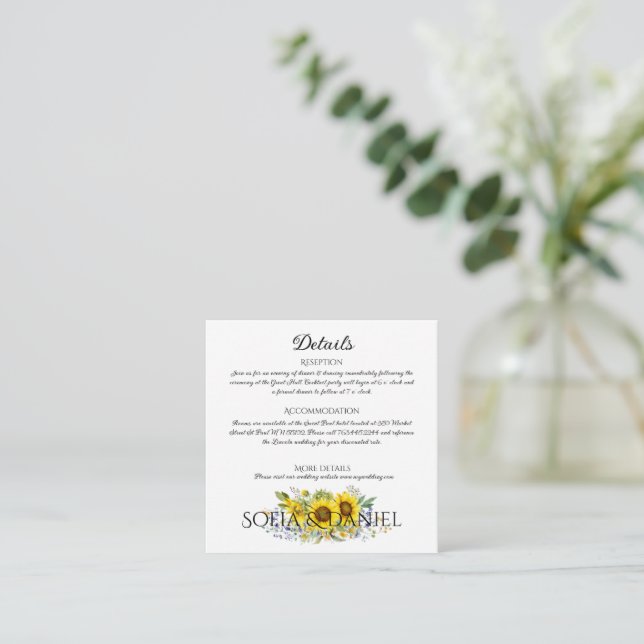 Sunflower blue wildflower wedding white enclosure card (Standing Front)