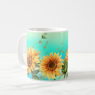 Sunflower Blue Yellow  Coffee Mug