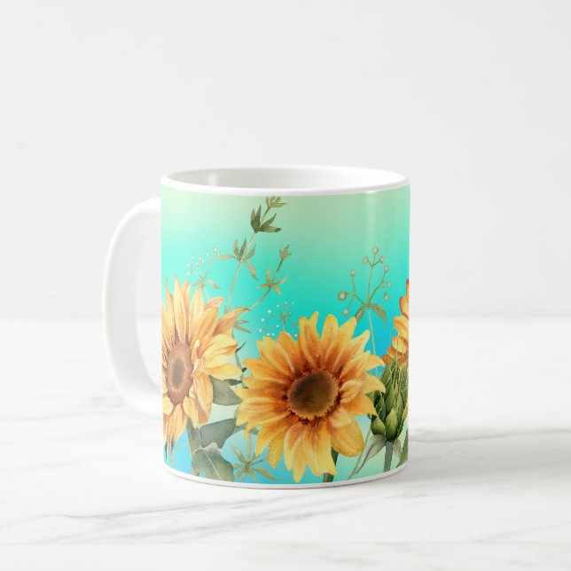 Sunflower Blue Yellow  Coffee Mug (Front Left)