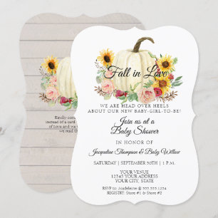 Sunflower Blush Pink Floral Pumpkin Baby Girl Invitation