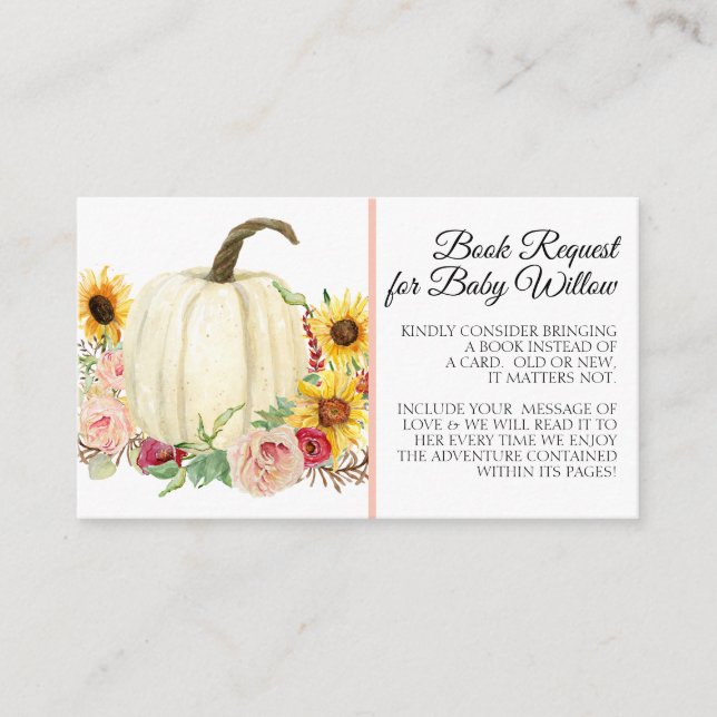 Sunflower Blush Pink Floral Pumpkin Baby Shower Enclosure Card (Front)