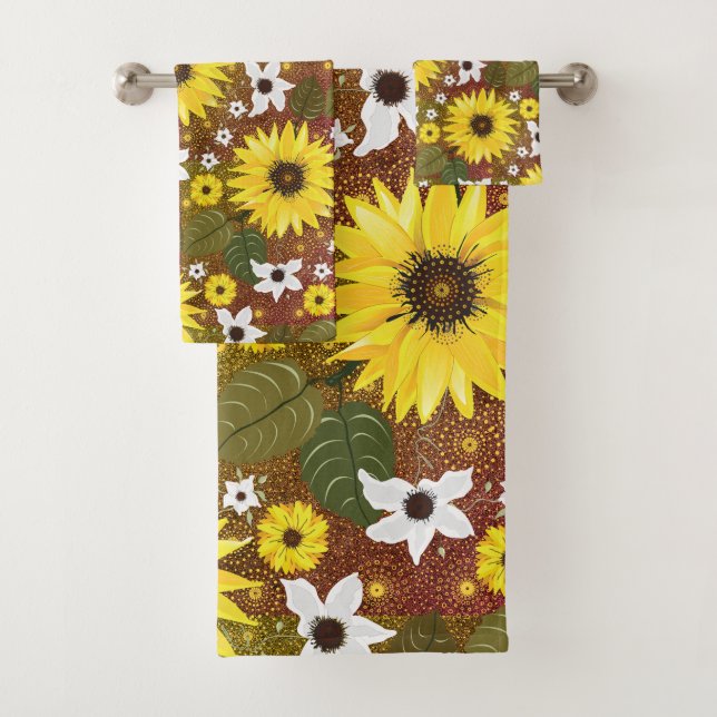 Sunflower Bohemian Floral Bath Towel Set (Insitu)