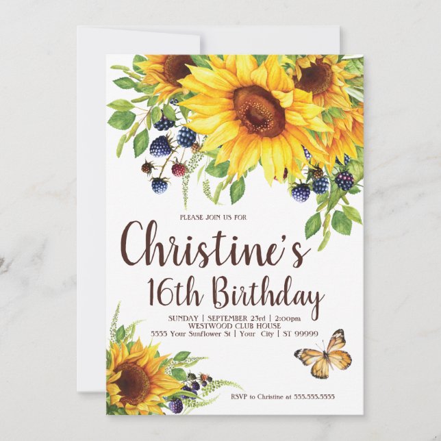Sunflower Boho Birthday Invitation (Front)