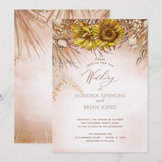 Sunflower Boho Bounty Weddingr Invitation (Front/Back)