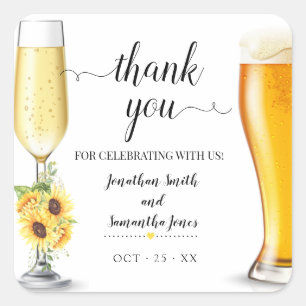 Sunflower boho bubbles and brews Thank you wedding Square Sticker