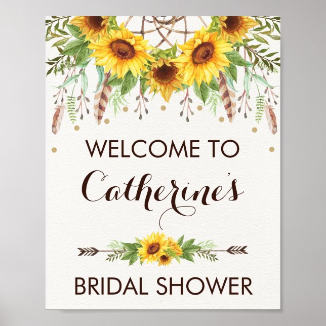 Sunflower Boho Dreamcatcher Bridal Shower Welcome Poster (Front)