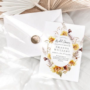 Sunflower Boho Wildflower Modern Bridal Shower Inv Invitation