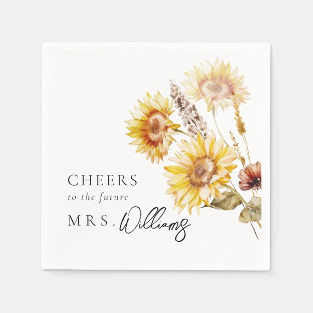 Sunflower Boho Wildflower Modern Bridal Shower Napkin (Front)