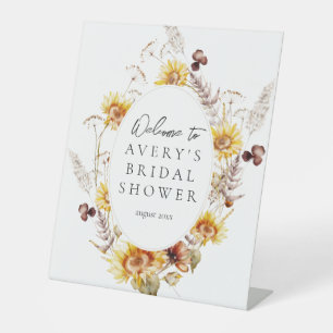 Sunflower Boho Wildflower Modern Bridal Welcome Pedestal Sign