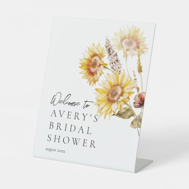 Sunflower Boho Wildflower Modern Bridal Welcome Pedestal Sign (Front)