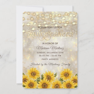 Sunflower bokeh String lights gold sparkle  Invitation
