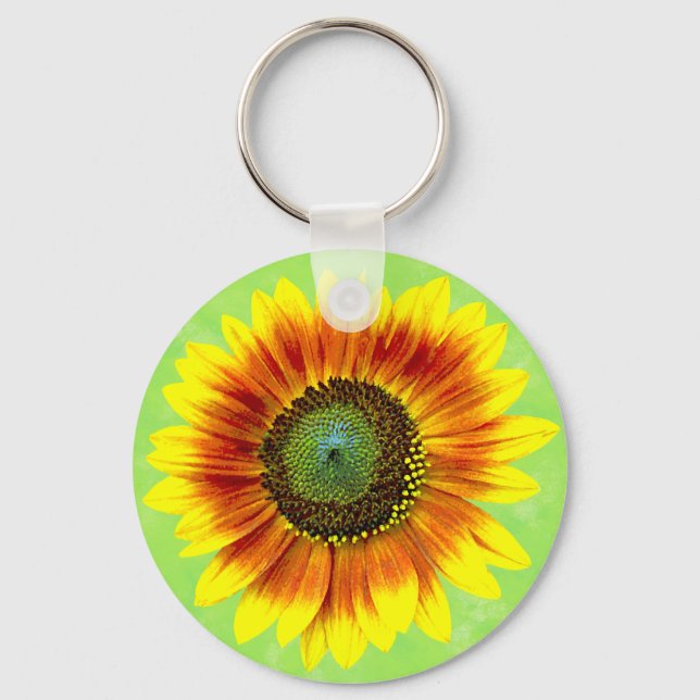 Sunflower Bold Floral Yellow and Green Flower Key Ring (Front)