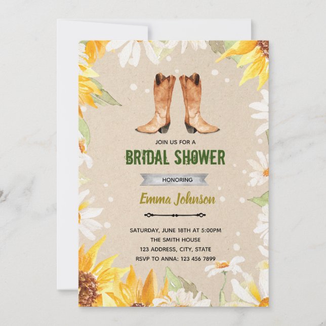 Sunflower boots invitation (Front)
