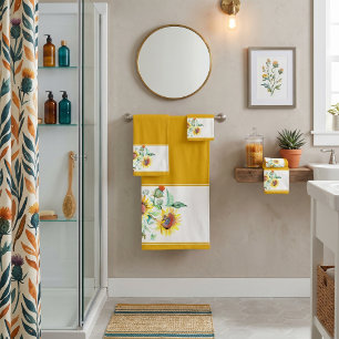 Sunflower border bath towel set