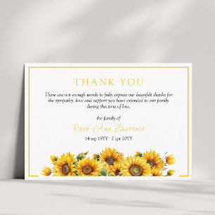 Sunflower Border Yellow Funeral  Thank You Card