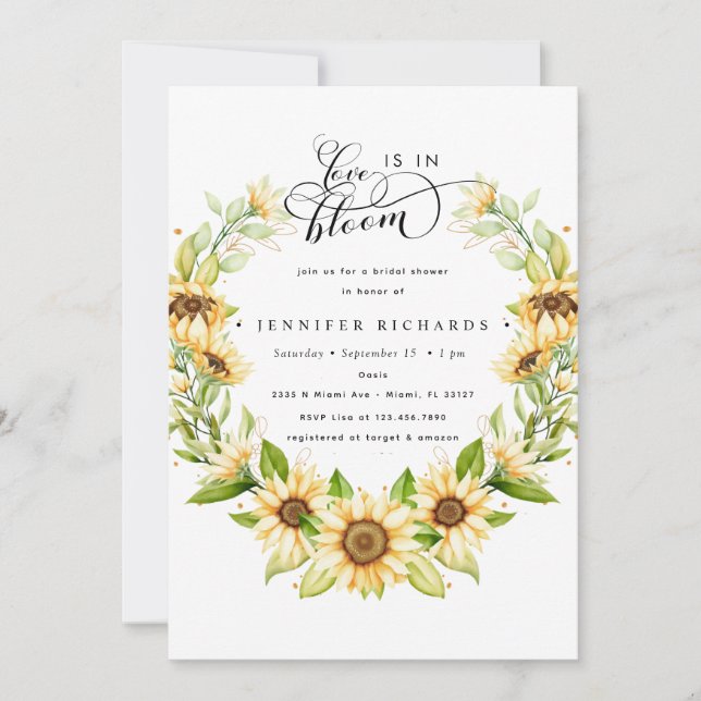 Sunflower Botanical Bridal Shower Invitation (Front)