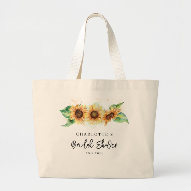 Sunflower Botanical Bridal Shower Large Tote Bag (Front)
