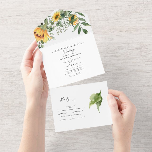 Sunflower Botanical Bride Parents Wedding  All In One Invitation (Tearaway)