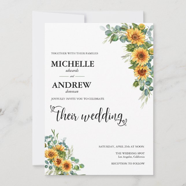 Sunflower Botanical |  Eucalyptus Wedding Invitation (Front)