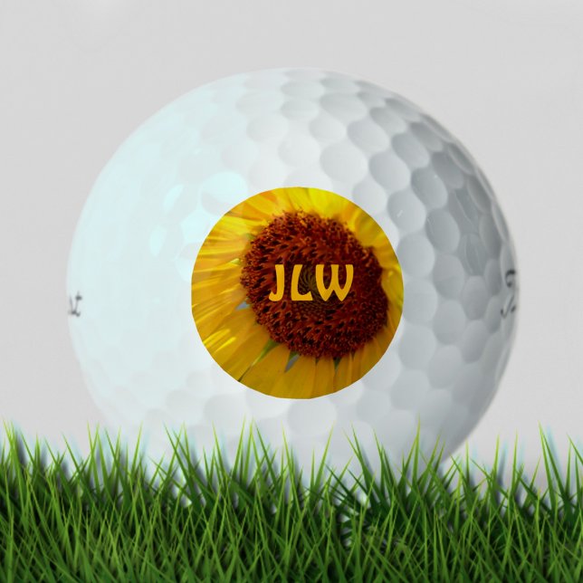 Sunflower Botanical Flower Personalised Initials Golf Balls (Creator Uploaded)