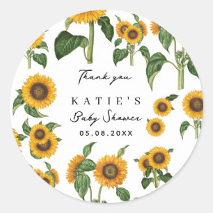 Sunflower Botanical Foliage Baby Shower Favour Classic Round Sticker